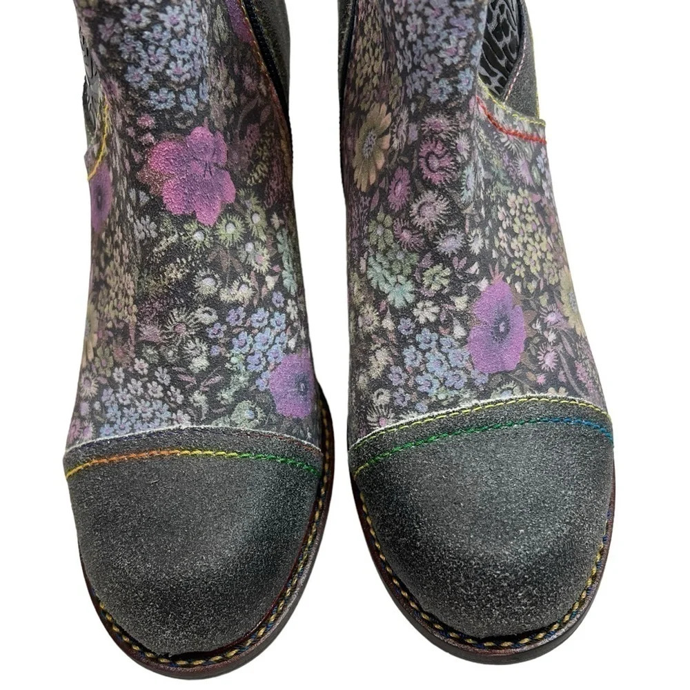 L'Artiste by Spring Step Navy/Purple Rainbow Floral Bootie Boots Size 37 - Picture 4 of 12